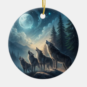 Wolves Ceramic Tree Decoration