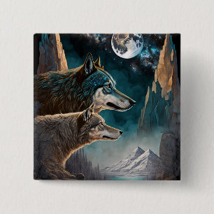 Wolves Full Moon Fantasy Landscape 15 Cm Square Badge