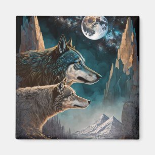 Wolves Full Moon Fantasy Landscape Magnet