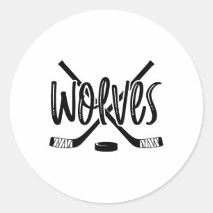 Wolves Hockey Team Mascot School Spirit Game Night Classic Round Sticker