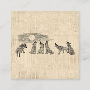 Wolves Howling at the Moon Vintage Wolf Art Enclosure Card