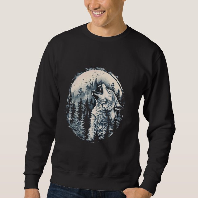 Wolves howling in front of moon and forest wolf wi sweatshirt (Front)
