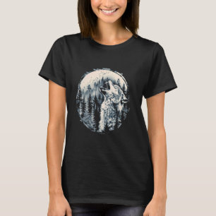 Wolves howling in front of moon and forest wolf wi T-Shirt
