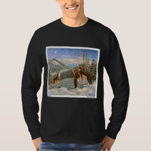 Wolves Howling Winter Oil Painting Animals Of The T-Shirt