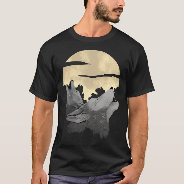 Wolves Howling with Full Moon for Wolf and Werewol T-Shirt (Front)