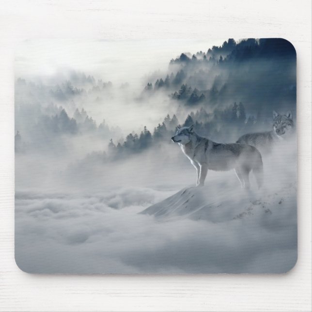 Wolves in a Winter Landscape Mouse Pad (Front)