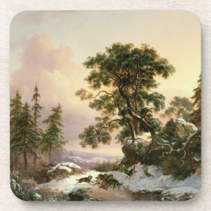 Wolves in a Winter Landscape (oil on panel) Coaster