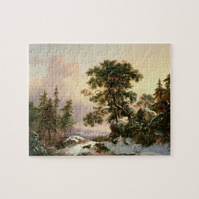 Wolves in a Winter Landscape (oil on panel) Jigsaw Puzzle (Horizontal)