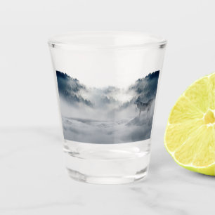 Wolves in a Winter Landscape Shot Glass