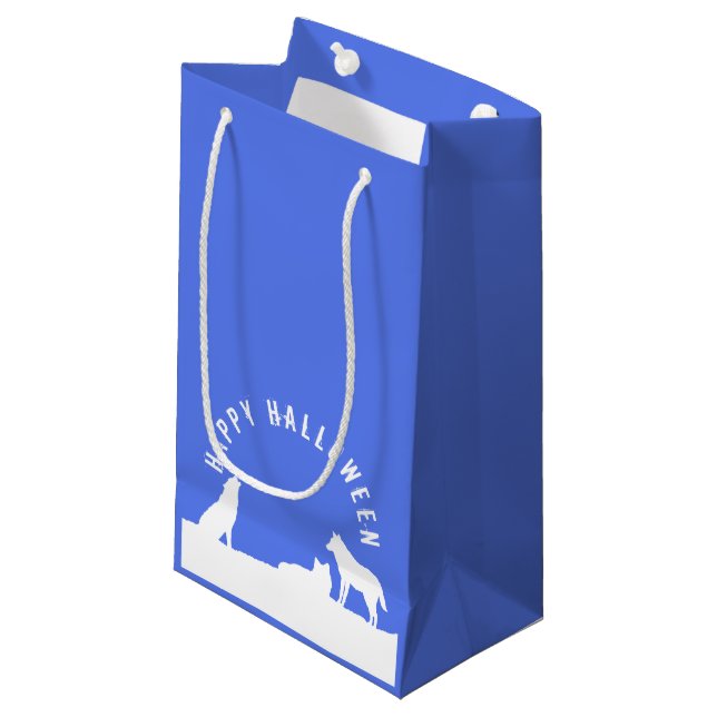 Wolves in Snow, Happy Halloween Small Gift Bag (Front Angled)