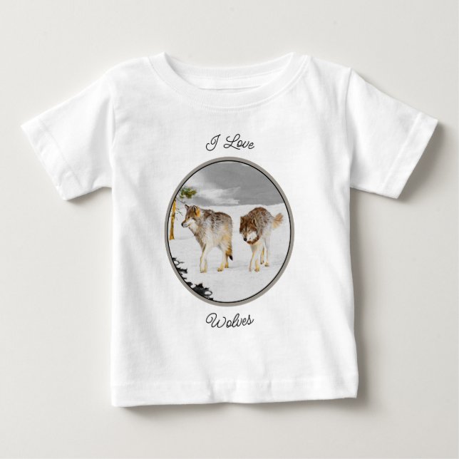 Wolves in Snow Painting - Original Wildlife Art Baby T-Shirt (Front)