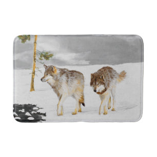 Wolves in Snow Painting - Original Wildlife Art Bath Mat