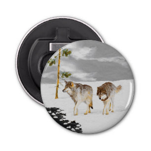Wolves in Snow Painting - Original Wildlife Art Bottle Opener