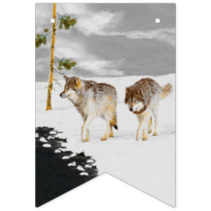 Wolves in Snow Painting - Original Wildlife Art Bunting