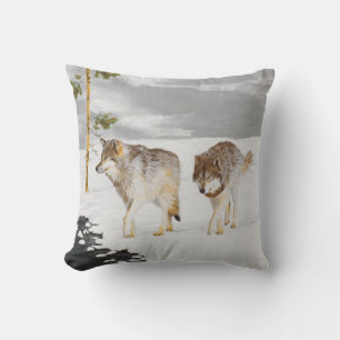 Wolves in Snow Painting - Original Wildlife Art Cushion