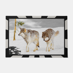 Wolves in Snow Painting - Original Wildlife Art Doormat