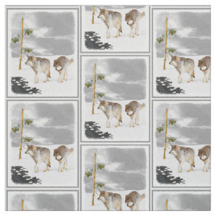 Wolves in Snow Painting - Original Wildlife Art Fabric