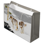 Wolves in Snow Painting - Original Wildlife Art Large Gift Bag (Front Angled)