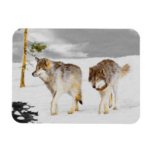Wolves in Snow Painting - Original Wildlife Art Magnet