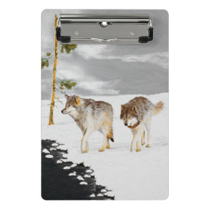 Wolves in Snow Painting - Original Wildlife Art Mini Clipboard
