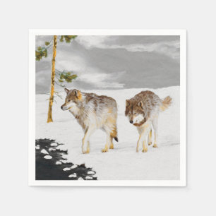 Wolves in Snow Painting - Original Wildlife Art Napkin