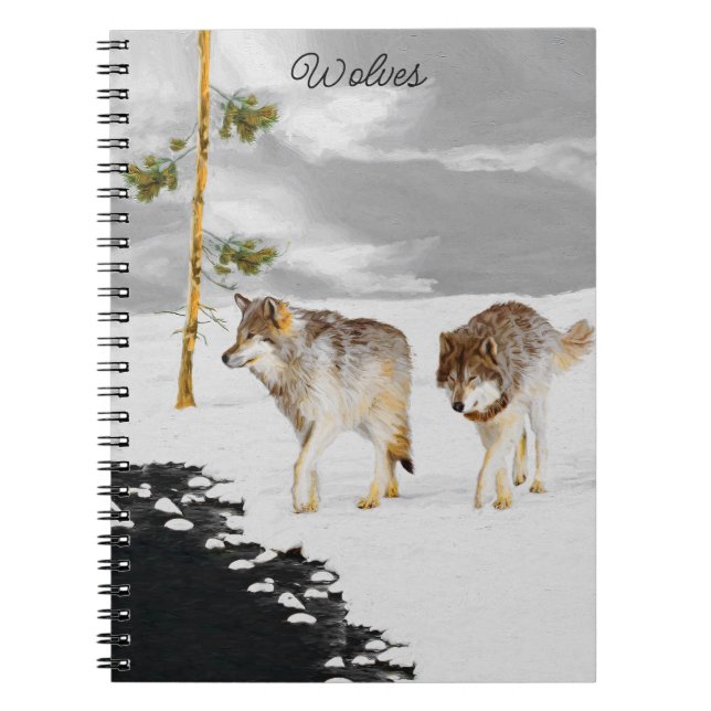 Wolves in Snow Painting - Original Wildlife Art Notebook (Front)