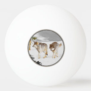 Wolves in Snow Painting - Original Wildlife Art Ping Pong Ball