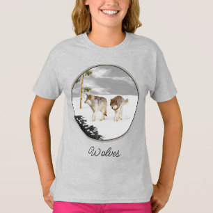 Wolves in Snow Painting - Original Wildlife Art T- T-Shirt