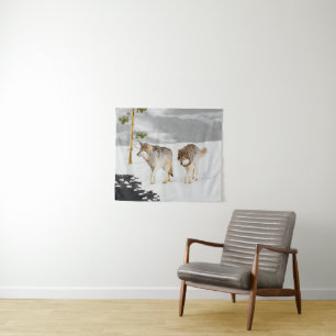 Wolves in Snow Painting - Original Wildlife Art Tapestry