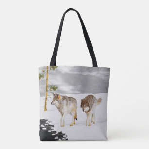 Wolves in Snow Painting - Original Wildlife Art Tote Bag