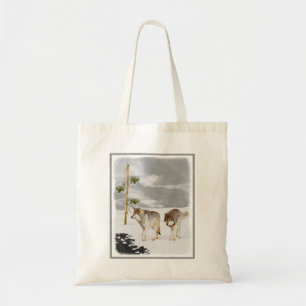 Wolves in Snow Painting - Original Wildlife Art Tote Bag