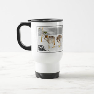 Wolves in Snow Painting - Original Wildlife Art Travel Mug