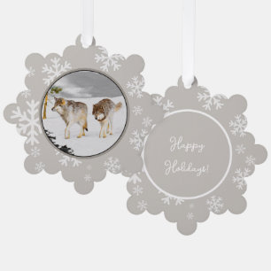 Wolves in Snow Painting - Original Wildlife Art Tree Decoration Card