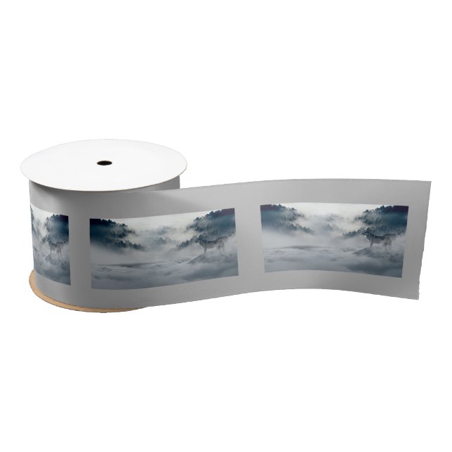 Wolves in Snowy Winter Landscape Satin Ribbon (Spool)