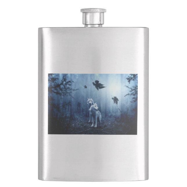 Wolves in the Forest at Dawn Hip Flask (Front)