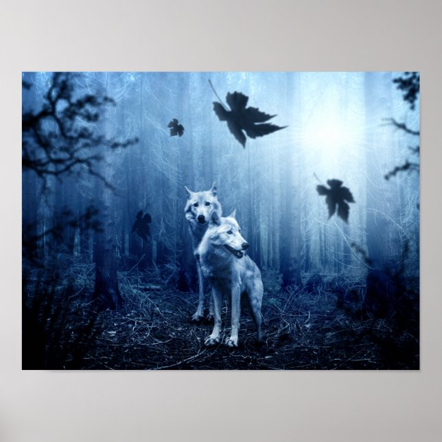 Wolves in the Forest at Dawn Poster (Front)