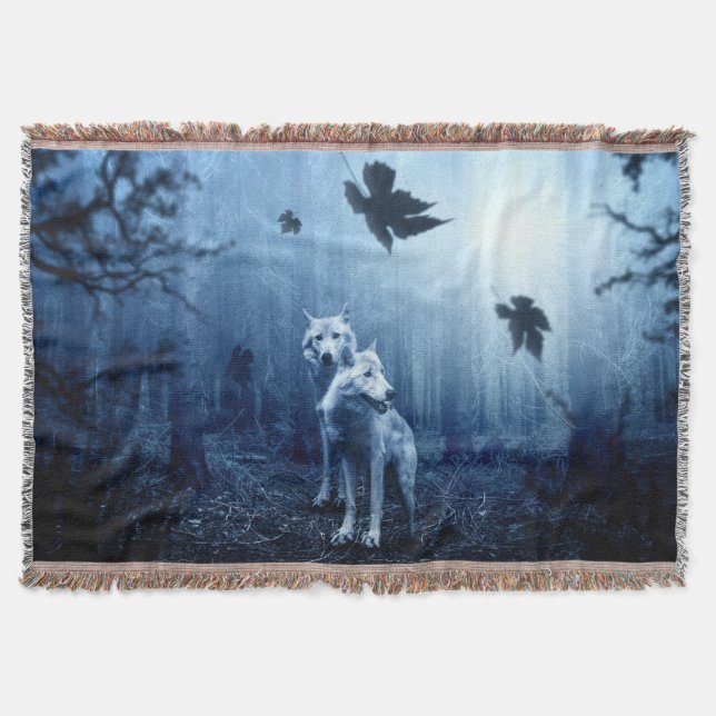 Wolves in the Forest at Dawn Throw Blanket (Front)