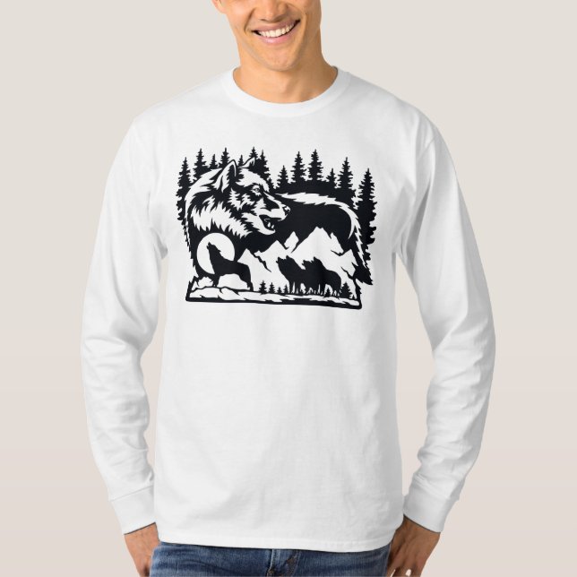 Wolves In The Night Howling At The Moon Silhouette T-Shirt (Front)