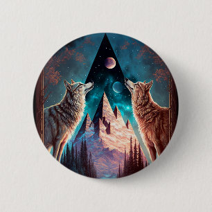 Wolves Mountain Visionary Fantasy Art 6 Cm Round Badge