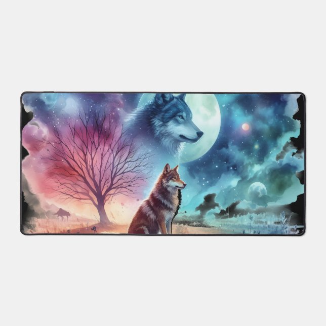 Wolves of the Dream Sky Desk Mat (Front)