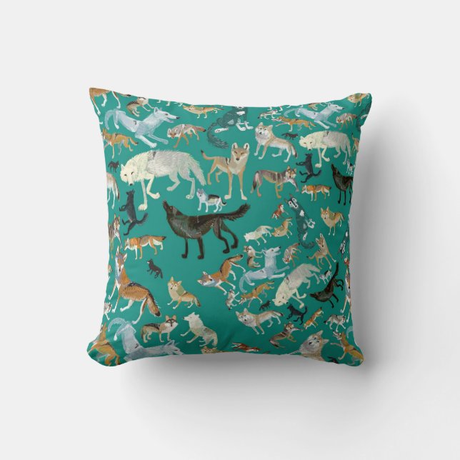 Wolves of the World green pattern Cushion (Front)