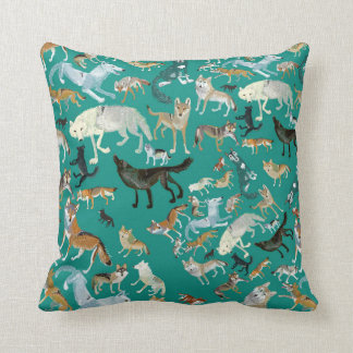 Wolves of the World green pattern Cushion