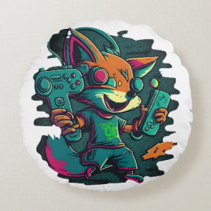 Wolves play games round cushion