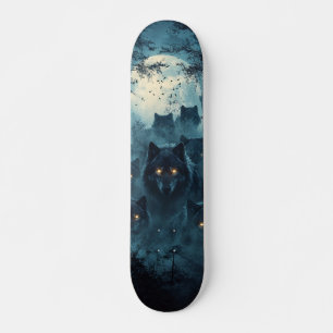 Wolves Skateboard in a Nocturnal Forest