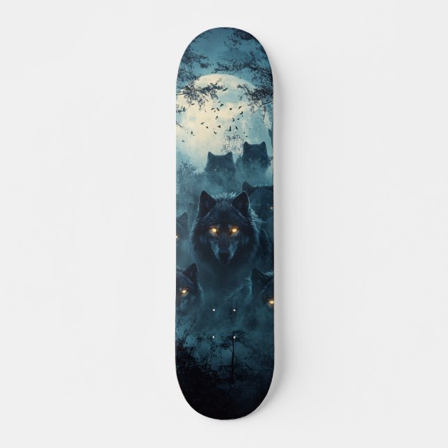Wolves Skateboard in a Nocturnal Forest (Front)
