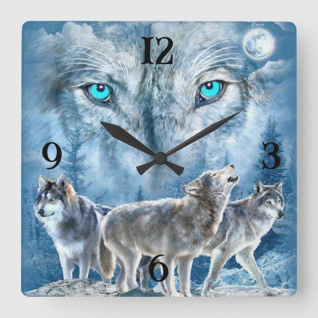 Wolves Square Wall Clock (Front)