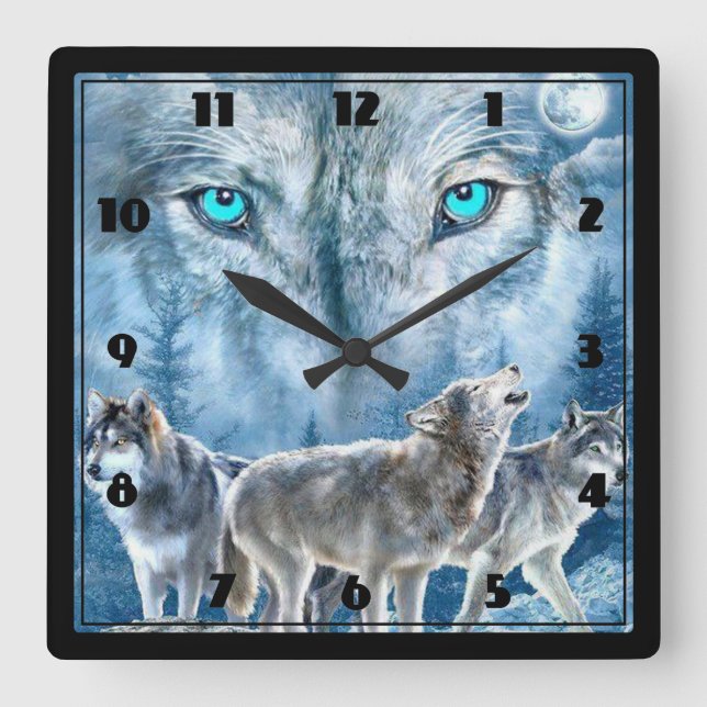 Wolves Square Wall Clock (Front)