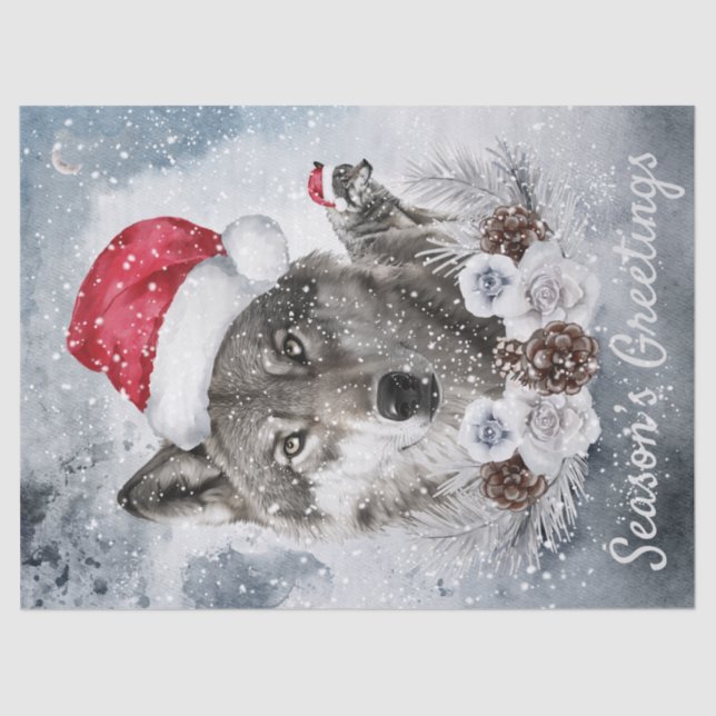 Wolves Watercolor Winter Christmas Tissue Paper (Front)