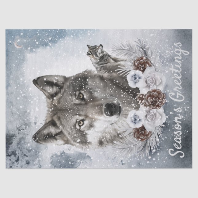 Wolves Watercolor Winter Christmas Tissue Paper (Front)