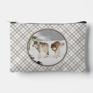 Wolves Winter Snow Painting Original Wildlife Art Accessory Pouch